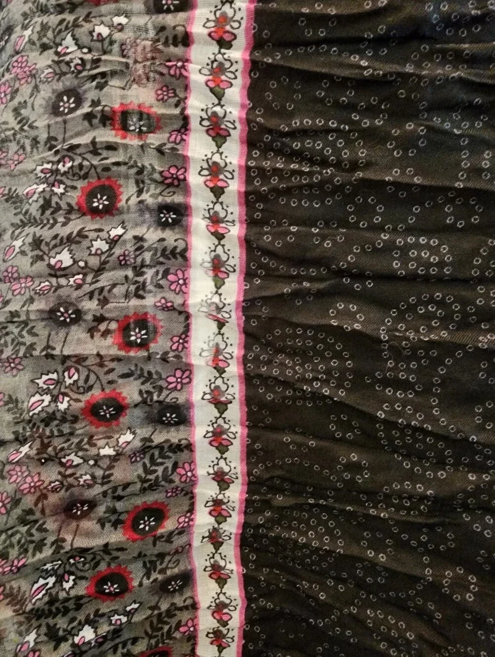 Sheer Boho Whimsygoth Indie Scarf Wrap in Black and Purple with Pink And Red